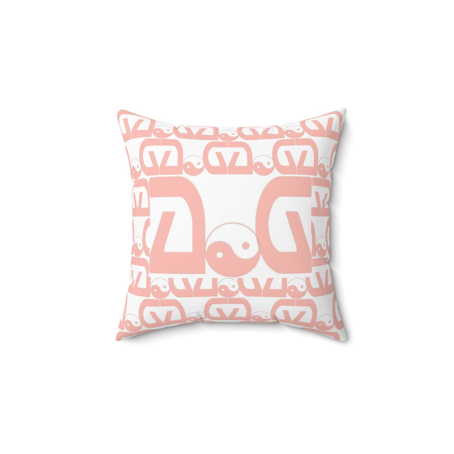 Pink-White Spun Polyester Square Pillow