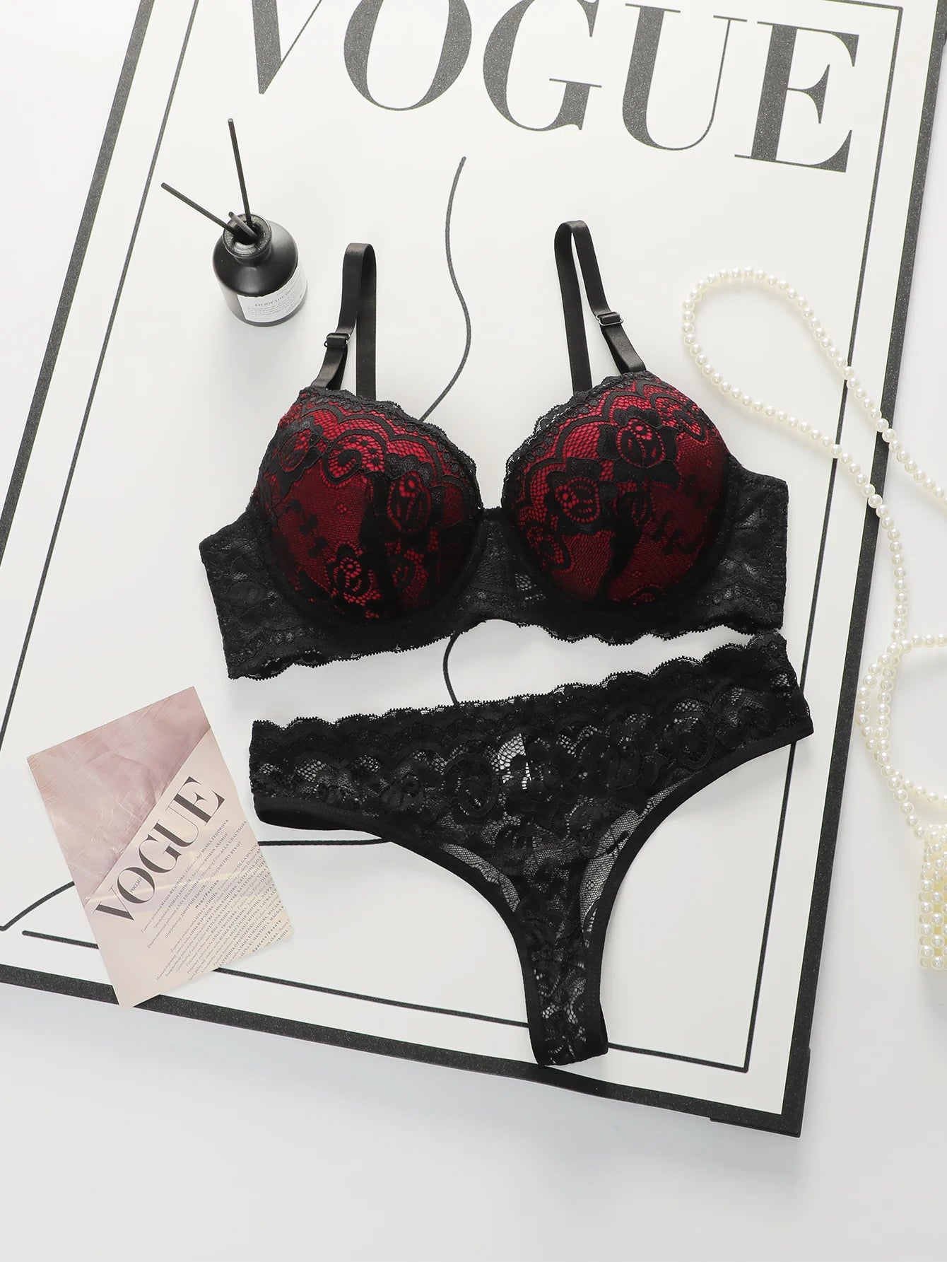 The Best-selling Sexy Gathering Style Lace Flower Adjustable Shoulder Strap Two-piece Set For Women's Underwear A3129