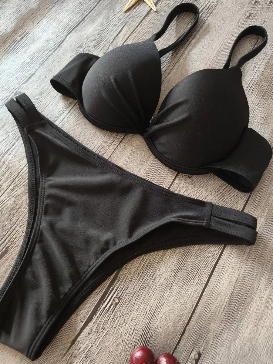 2025 Sexy Underwired Bra Cup Bikini Women Swimwear Female Swimsuit Two-pieces Bikini Set Push Up Bathing Suit Swim Beach Wear