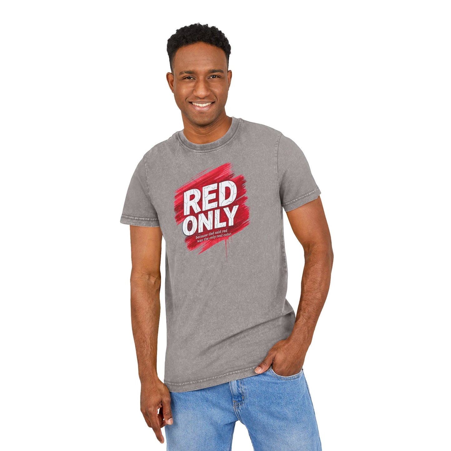 Red Only Acid Washed Round Neck Tee