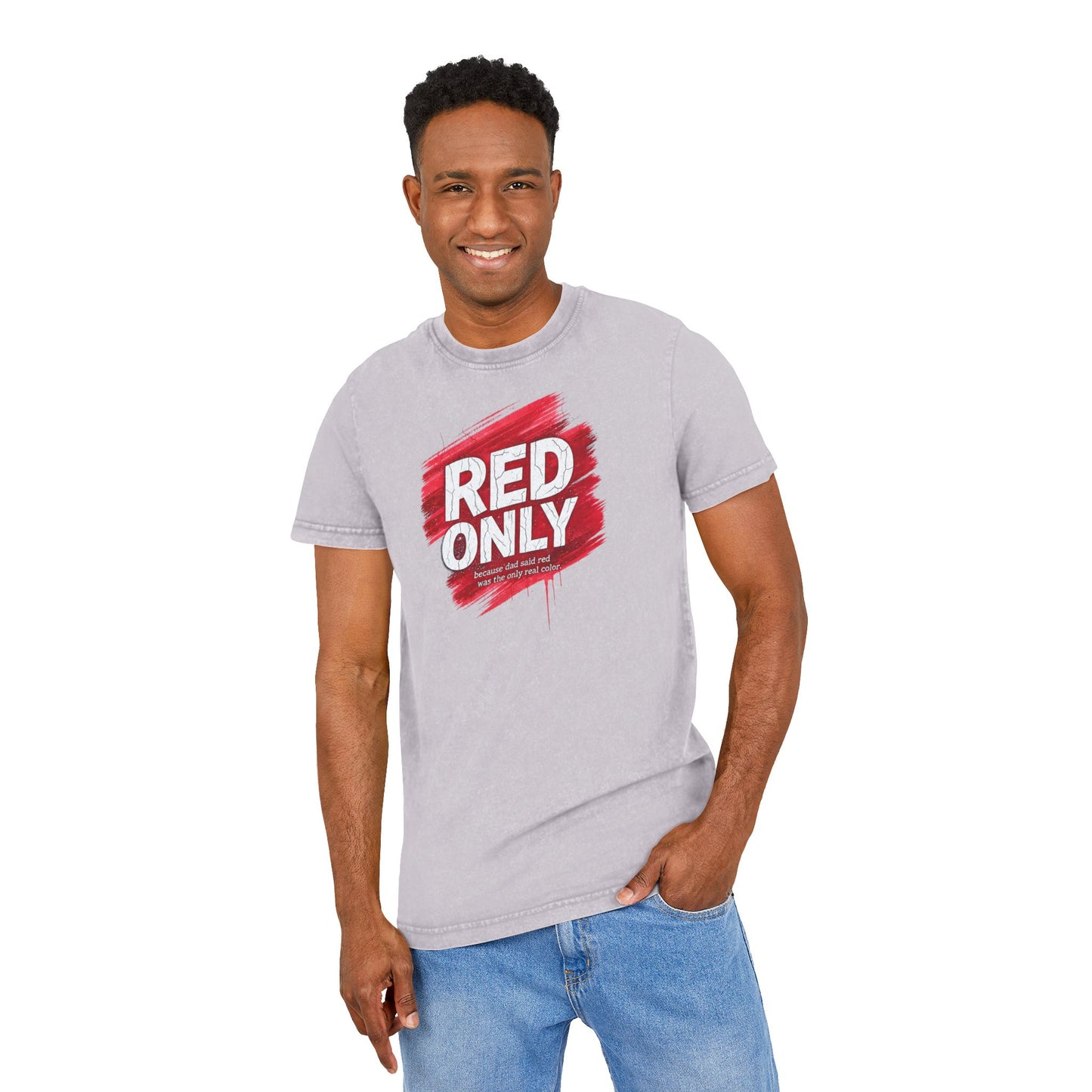 Red Only Acid Washed Round Neck Tee