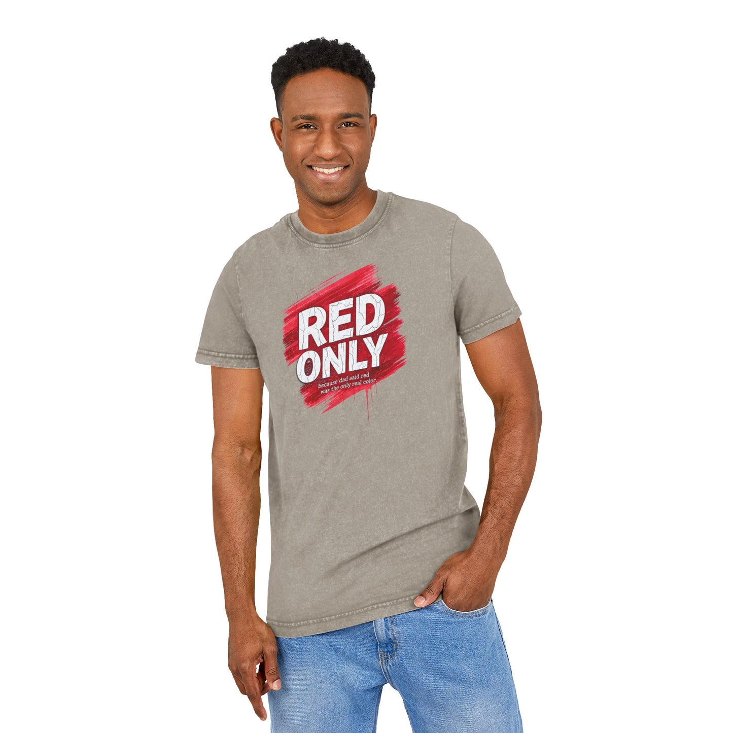 Red Only Acid Washed Round Neck Tee