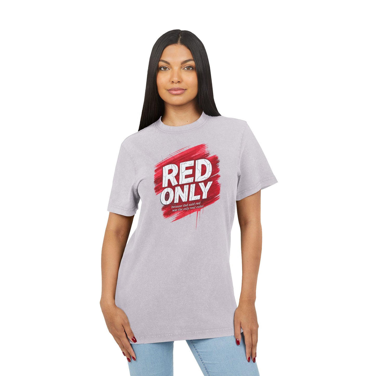 Red Only Acid Washed Round Neck Tee