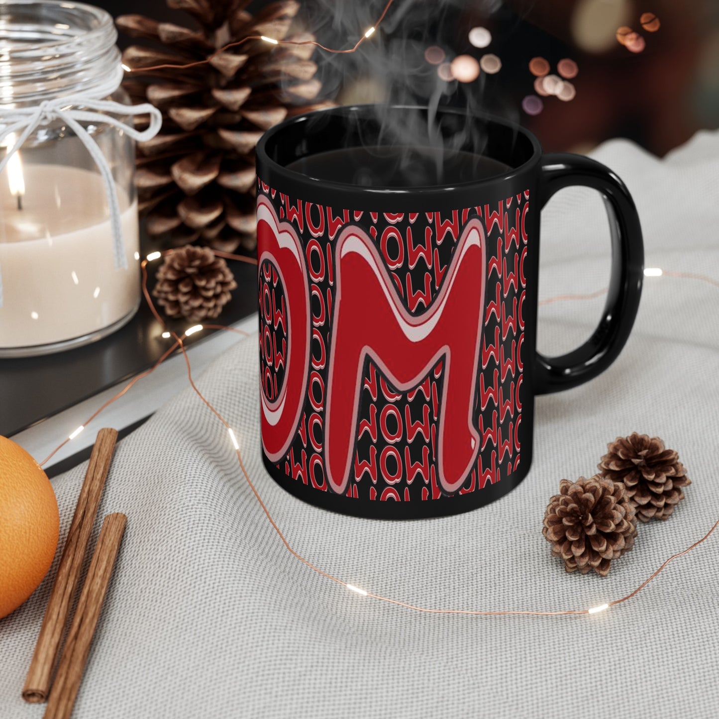 Mom 3D Red on Black Mug (11oz, 15oz)