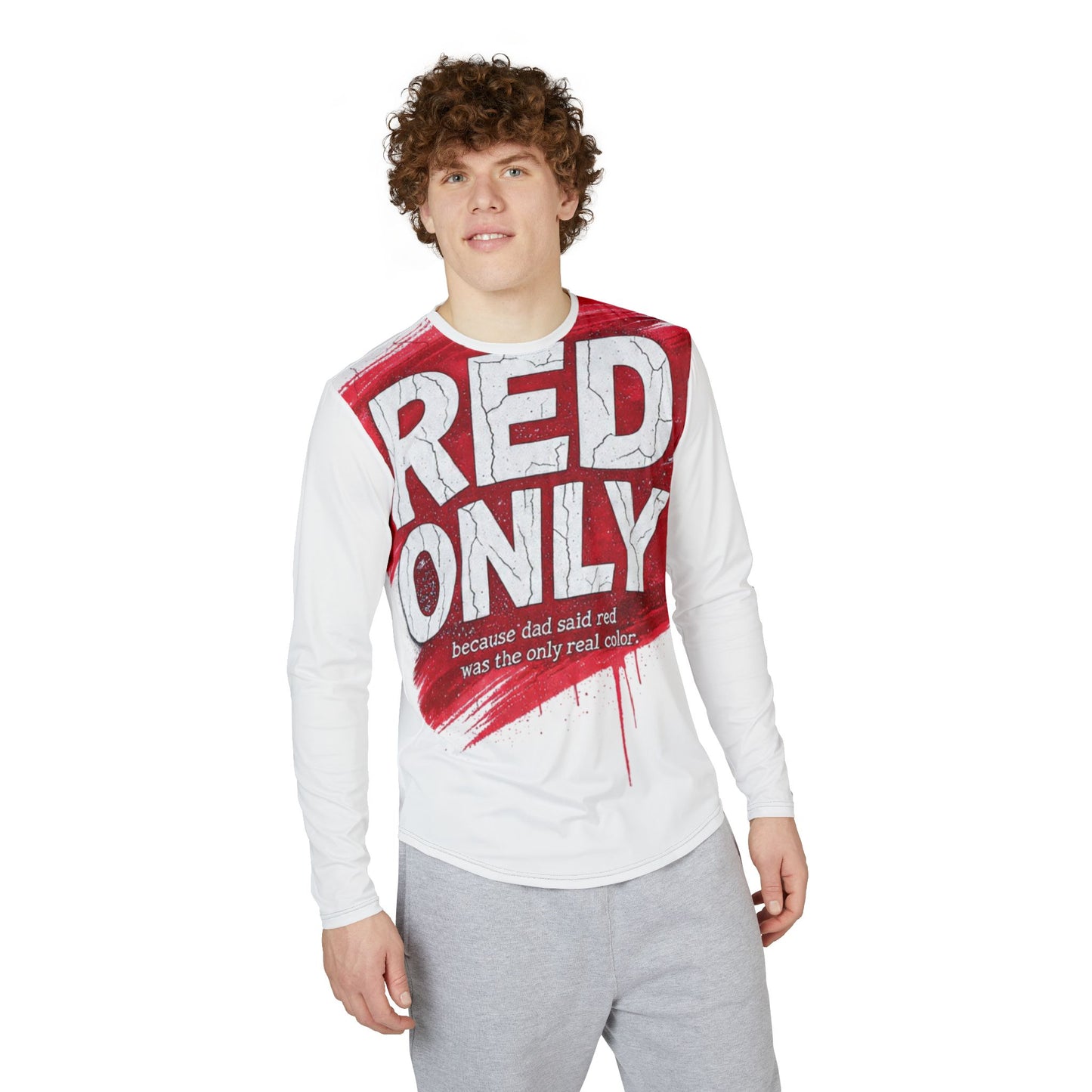 Red Only Men's UV Protection Long Sleeve Shirt (AOP)