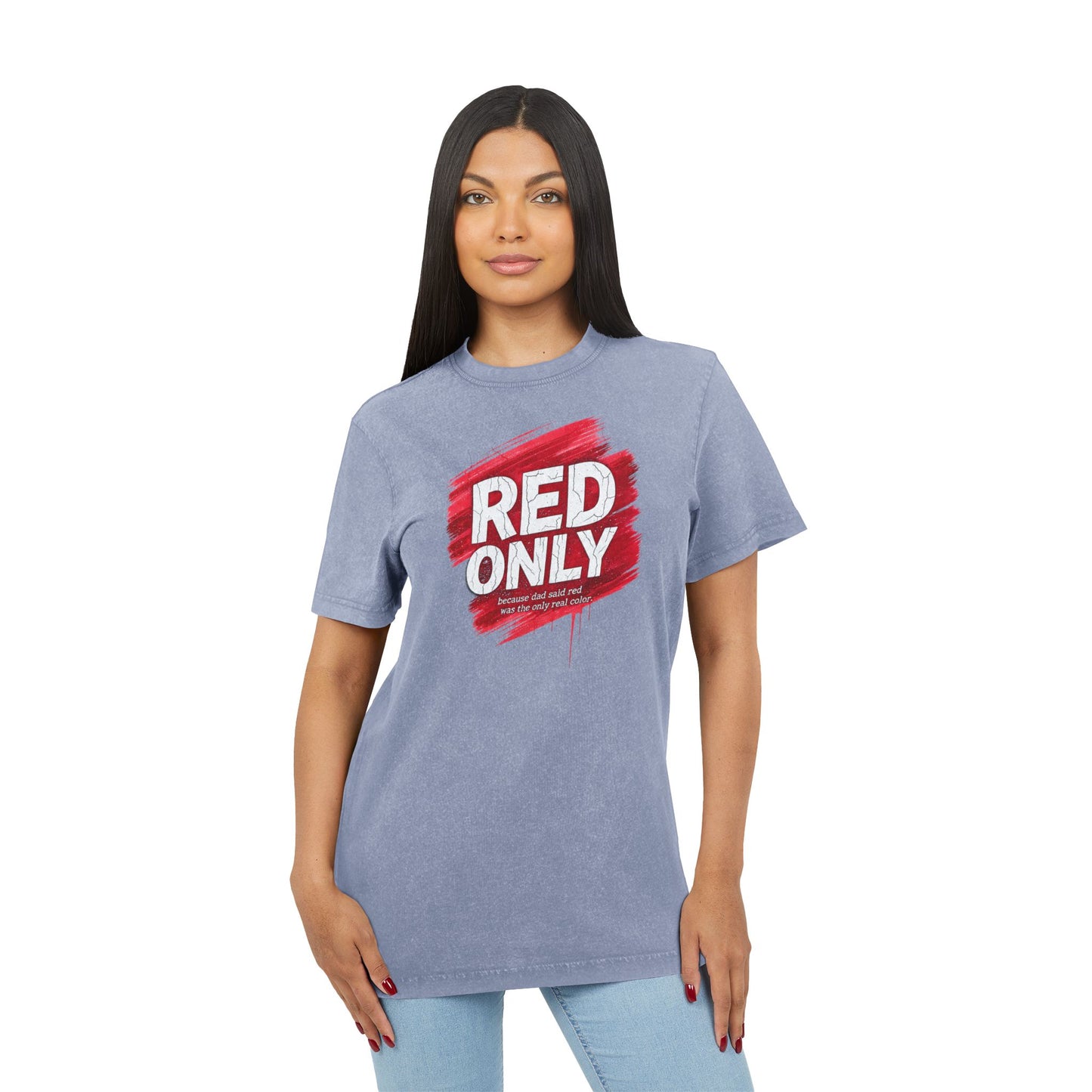 Red Only Acid Washed Round Neck Tee