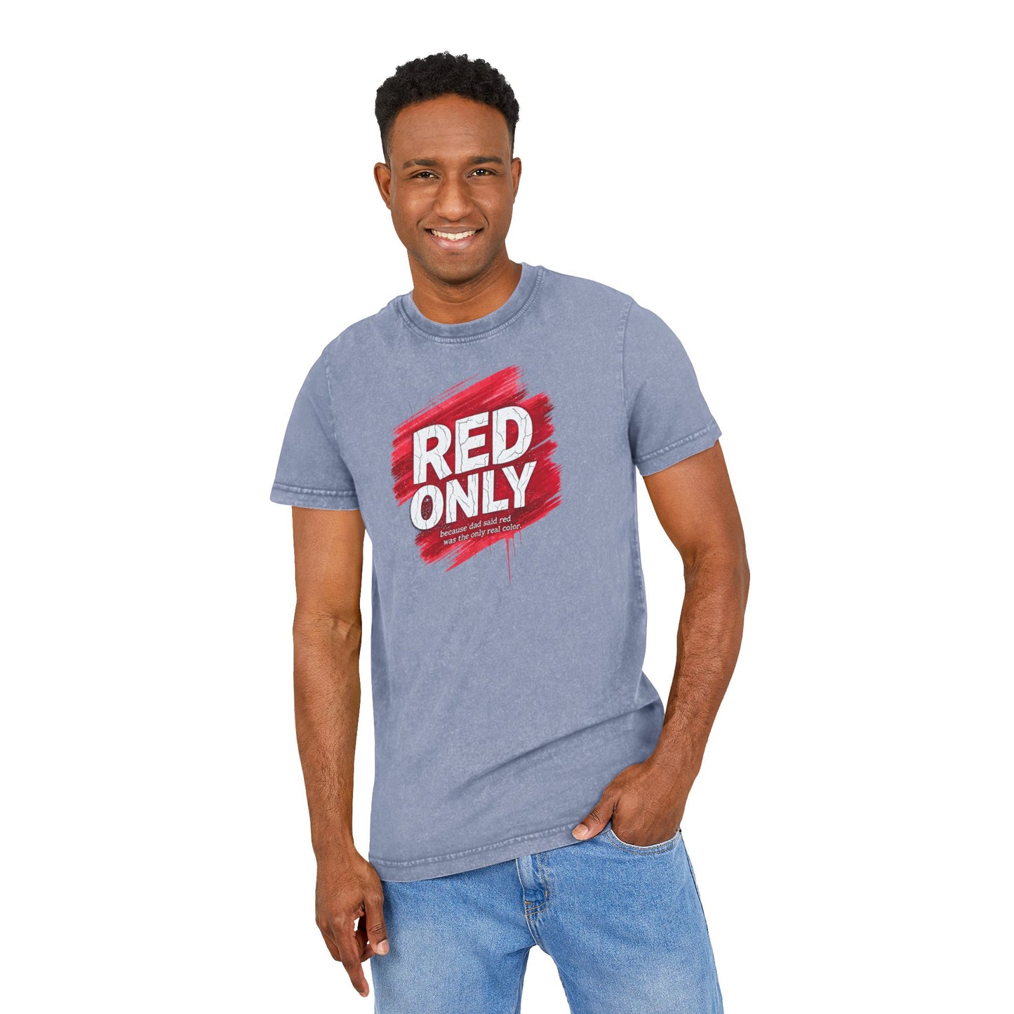Red Only Acid Washed Round Neck Tee