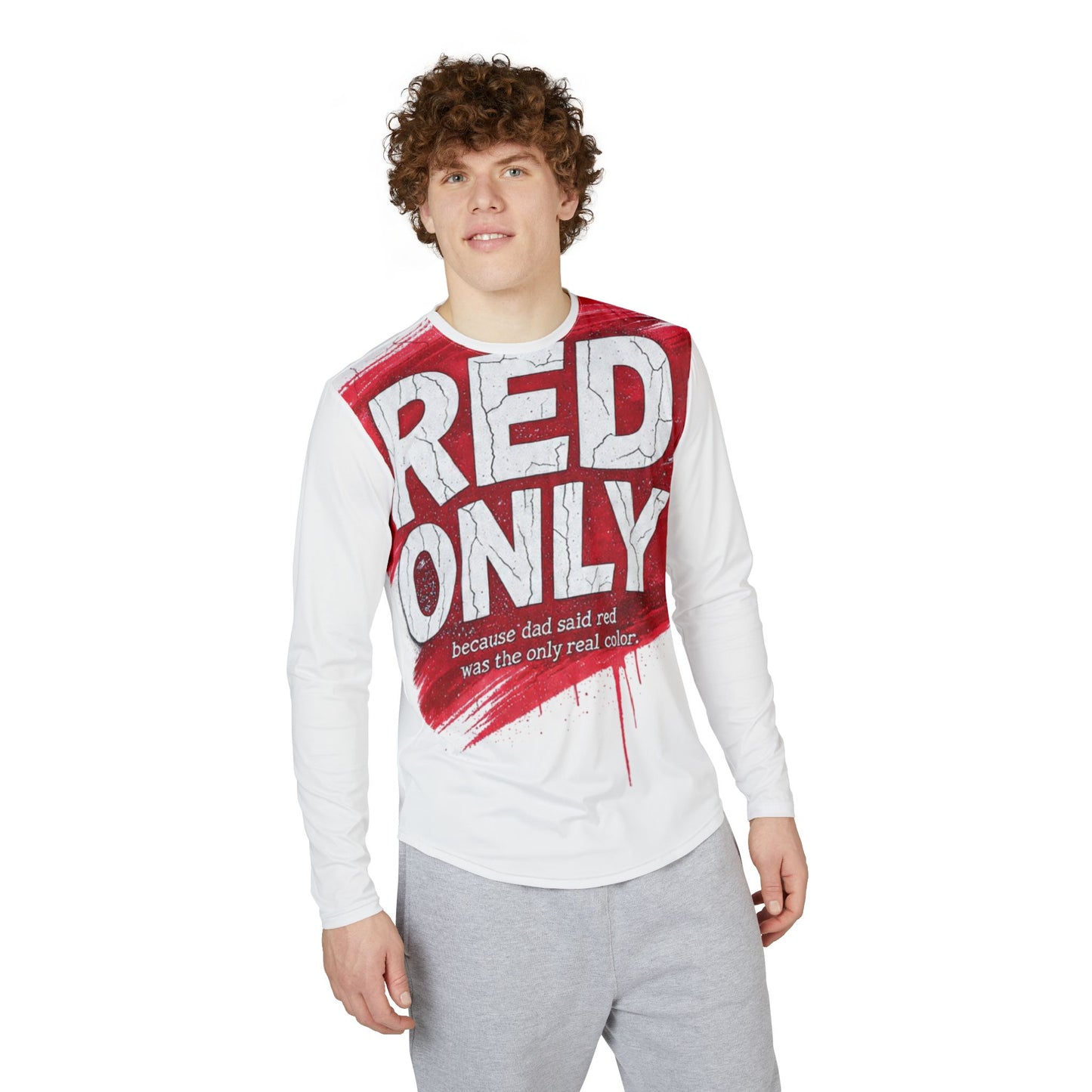 Red Only Men's UV Protection Long Sleeve Shirt (AOP)
