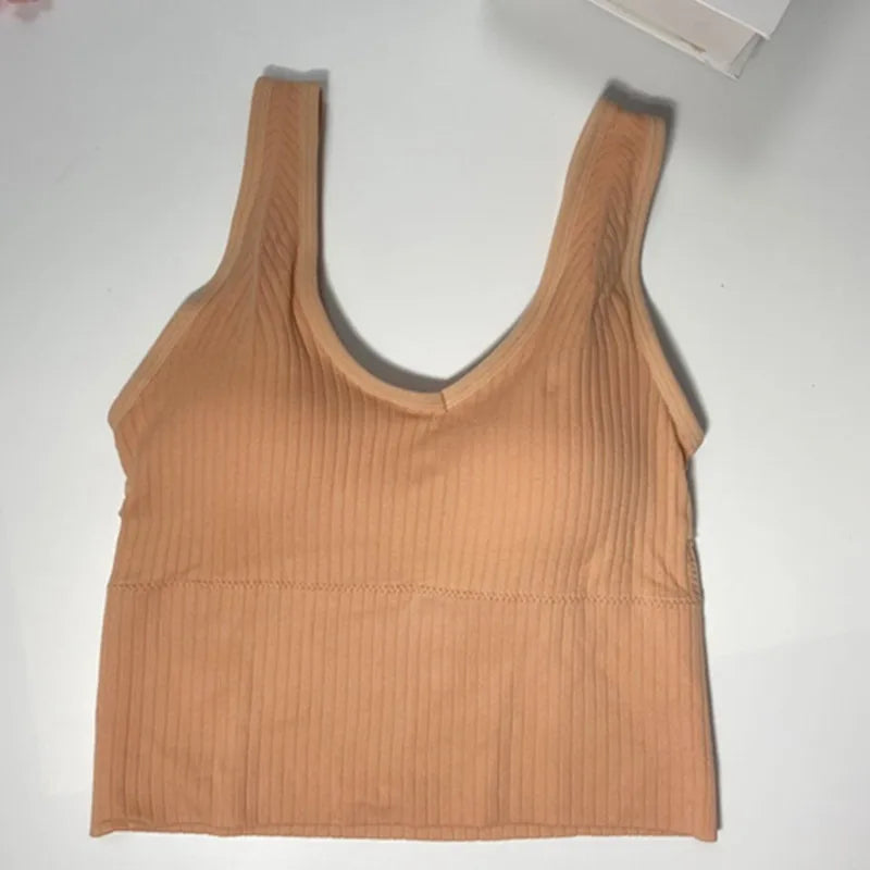 Women's Tank Crop Tops Female Tops Sexy Lingerie Seamless Underwear Streetwear V Neck Cropped Tee Padded Camisole
