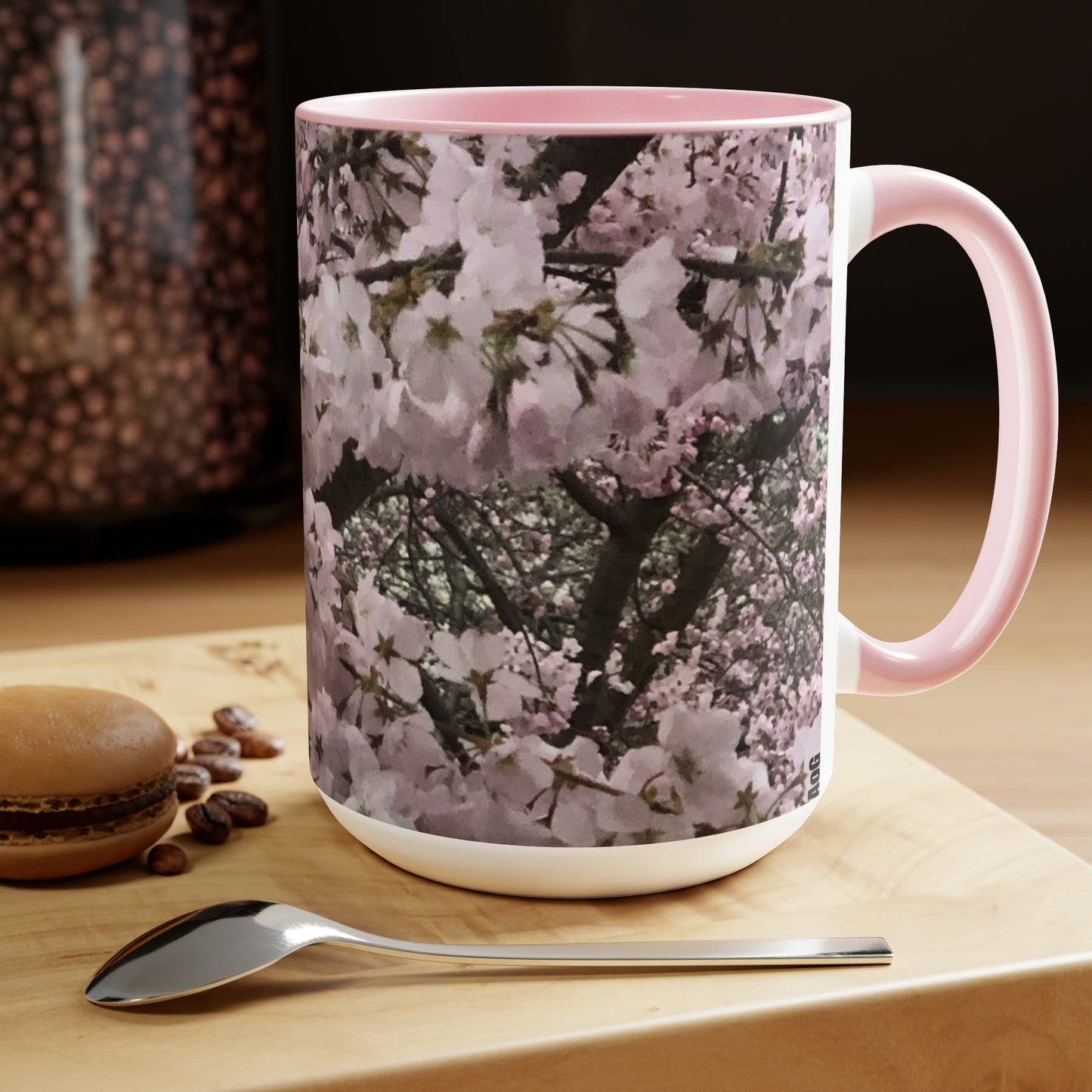 Cherry Blossom Two-Tone Coffee Mugs, 15oz