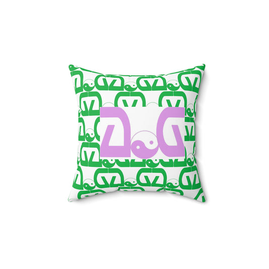 Green/Pink-White Spun Polyester Square Pillow