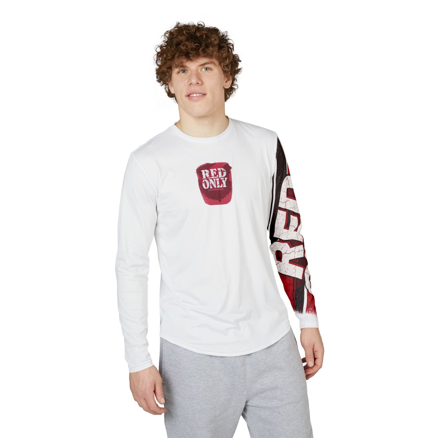 Red Only Men's UV Protection Long Sleeve Shirt (AOP)