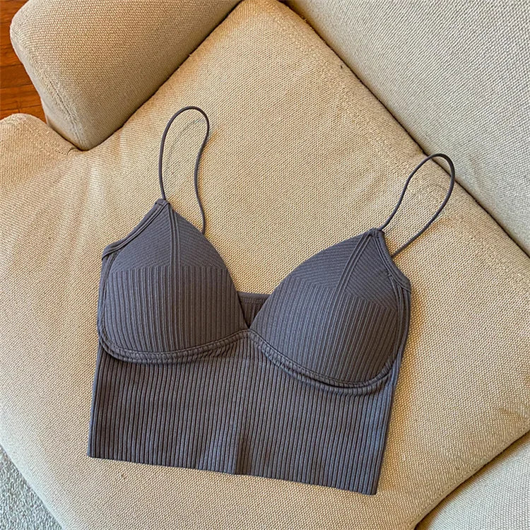 Knitted Binder Chest Woman Tank Tops Spaghetti Strap Corset Crop Camis With Built in Bras Korean Fashion Woman Vest Camisole