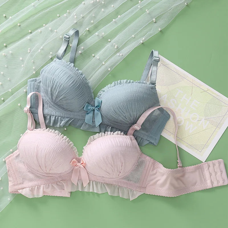 Girls Bra Set Women's Lace Seamless Wireless Push Up Comfortable Breathable Sports Underwear Suit 4 Colors Soft Cute Bra Pants