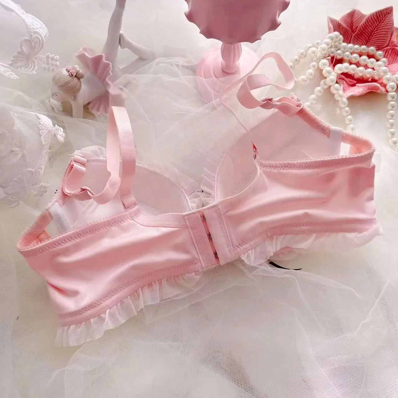 Small fresh Japanese ribbon lingerie embroidery thin cup student girls cute bralette women sexy underwear bra set