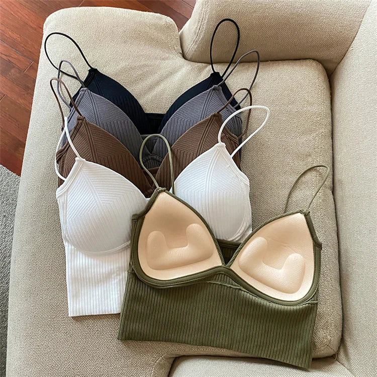 Knitted Binder Chest Woman Tank Tops Spaghetti Strap Corset Crop Camis With Built in Bras Korean Fashion Woman Vest Camisole