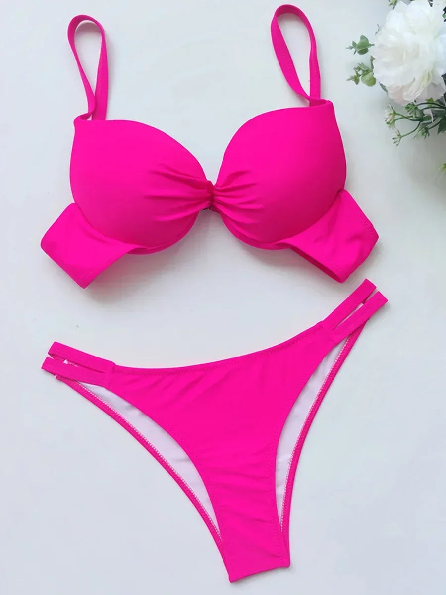 2025 Sexy Underwired Bra Cup Bikini Women Swimwear Female Swimsuit Two-pieces Bikini Set Push Up Bathing Suit Swim Beach Wear