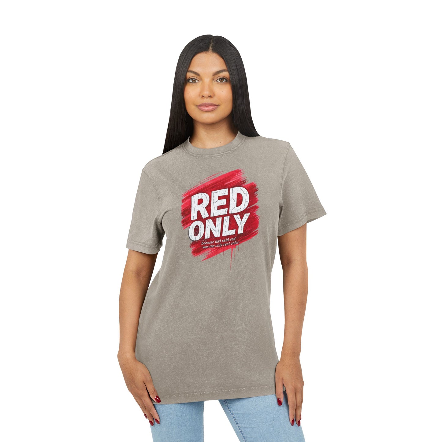 Red Only Acid Washed Round Neck Tee