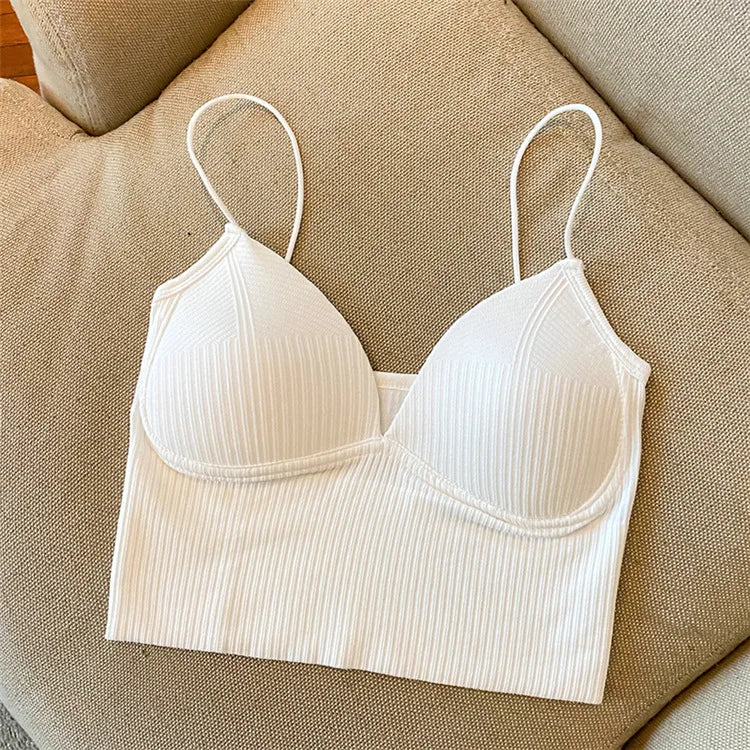Knitted Binder Chest Woman Tank Tops Spaghetti Strap Corset Crop Camis With Built in Bras Korean Fashion Woman Vest Camisole