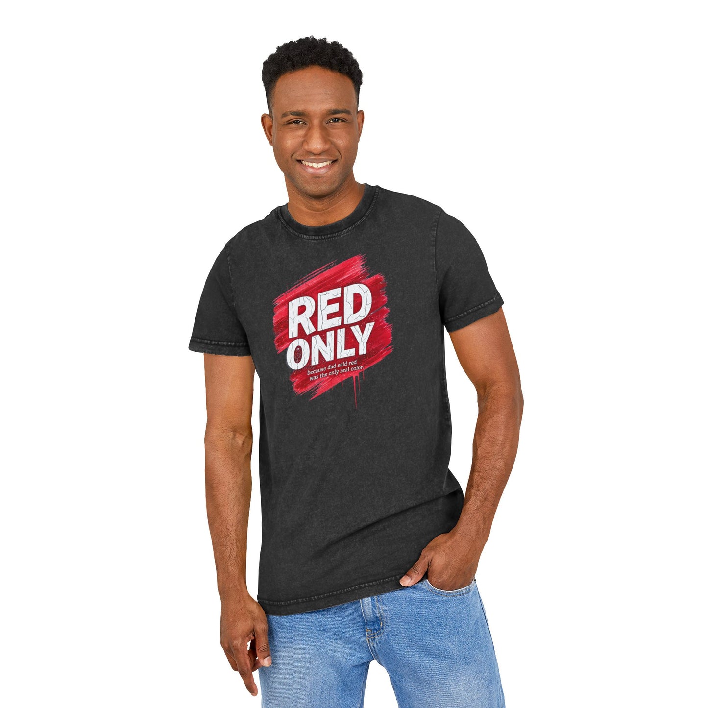 Red Only Acid Washed Round Neck Tee