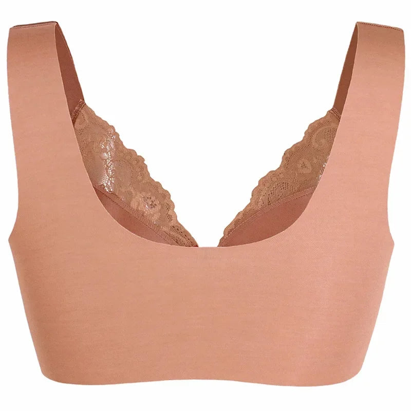 2024 New No Rims Front Buckle Large Sexy Lace Lingeries Women Bras Vest Comfortable  Sleep Plus Size L 8XL Lady's Underwear