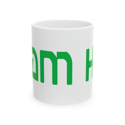 “I Am He” Green White Ceramic Mug, 11oz