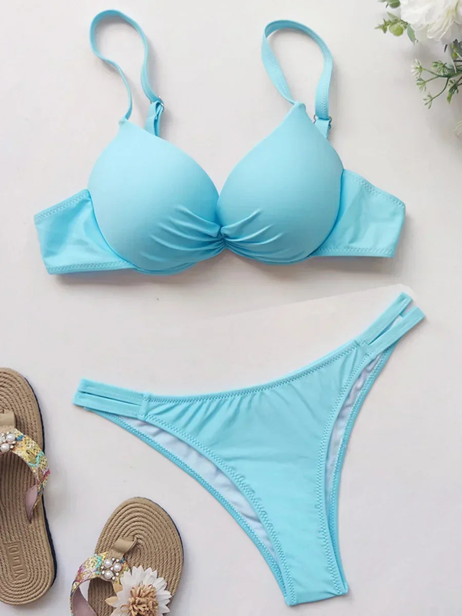 2025 Sexy Underwired Bra Cup Bikini Women Swimwear Female Swimsuit Two-pieces Bikini Set Push Up Bathing Suit Swim Beach Wear