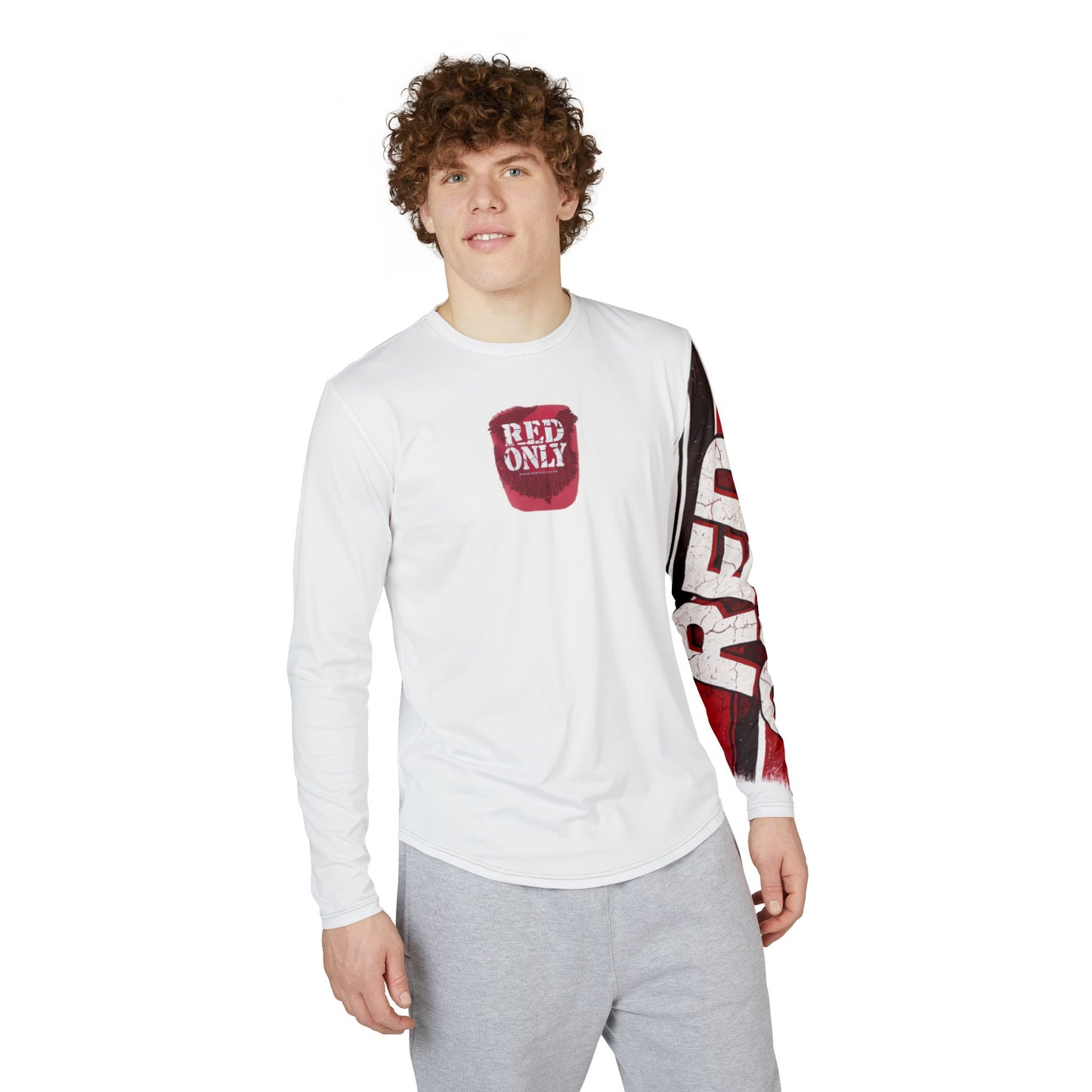 Red Only Men's UV Protection Long Sleeve Shirt (AOP)