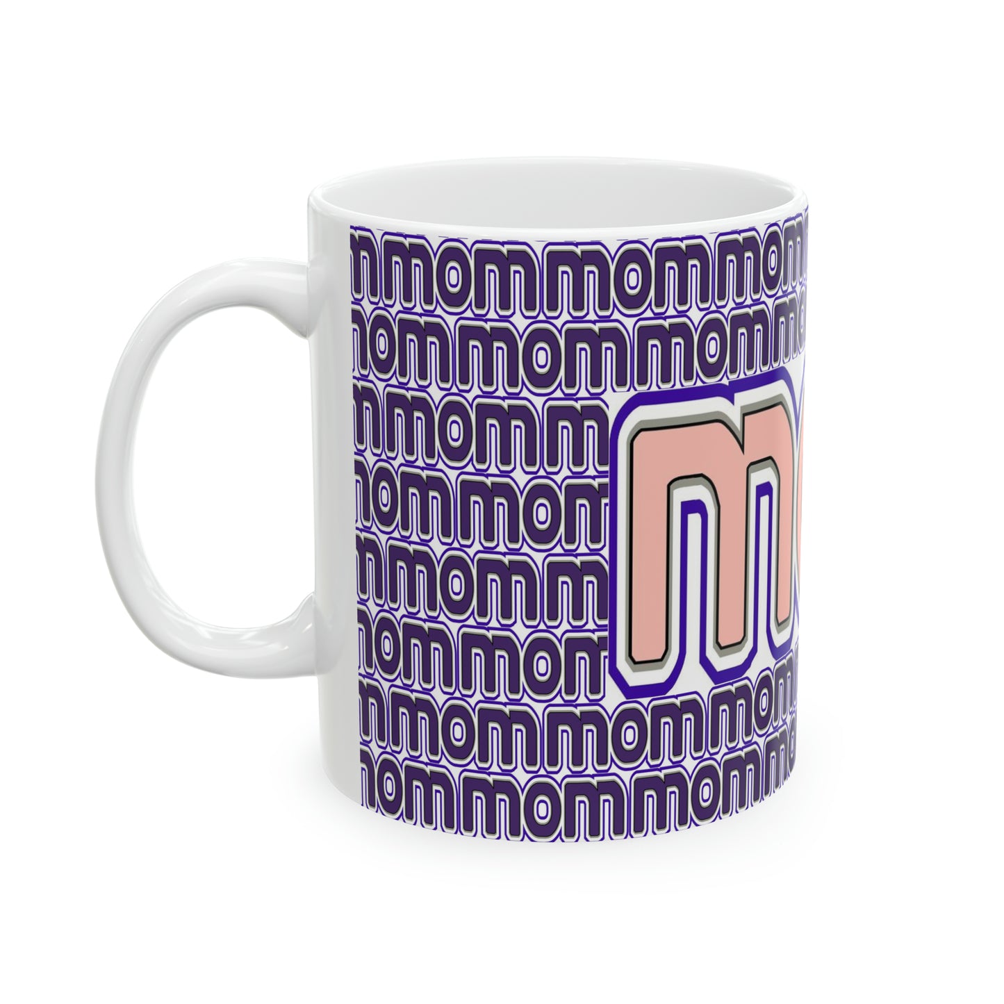 “Mom” Pink on Purple Ceramic Mug, 11oz