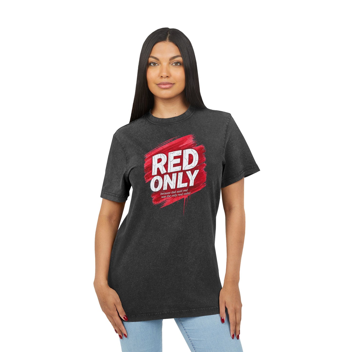 Red Only Acid Washed Round Neck Tee