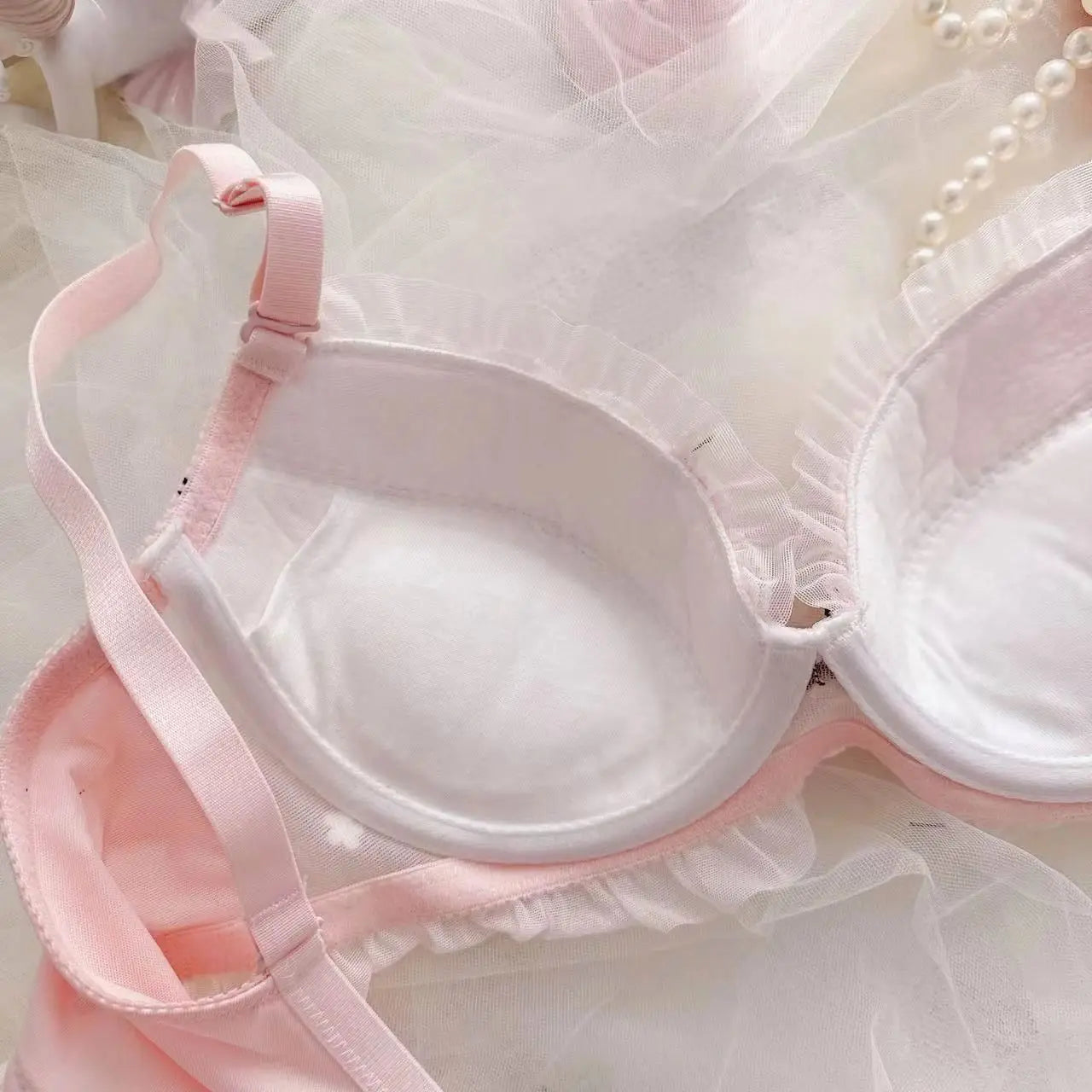 Small fresh Japanese ribbon lingerie embroidery thin cup student girls cute bralette women sexy underwear bra set