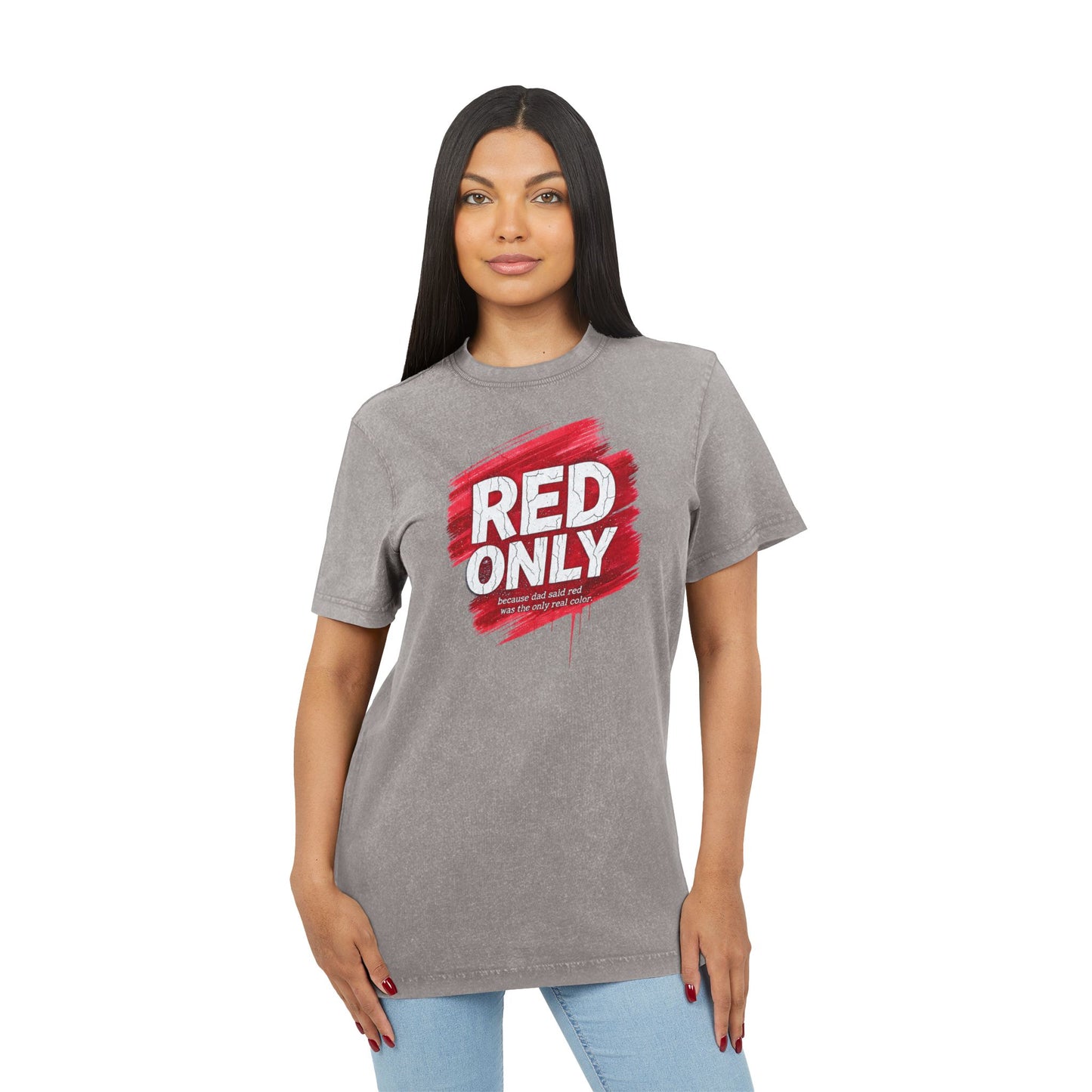 Red Only Acid Washed Round Neck Tee