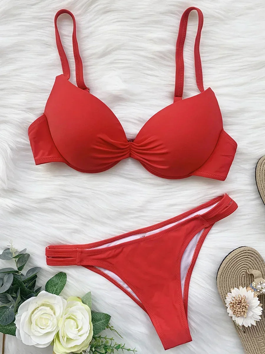 2025 Sexy Underwired Bra Cup Bikini Women Swimwear Female Swimsuit Two-pieces Bikini Set Push Up Bathing Suit Swim Beach Wear