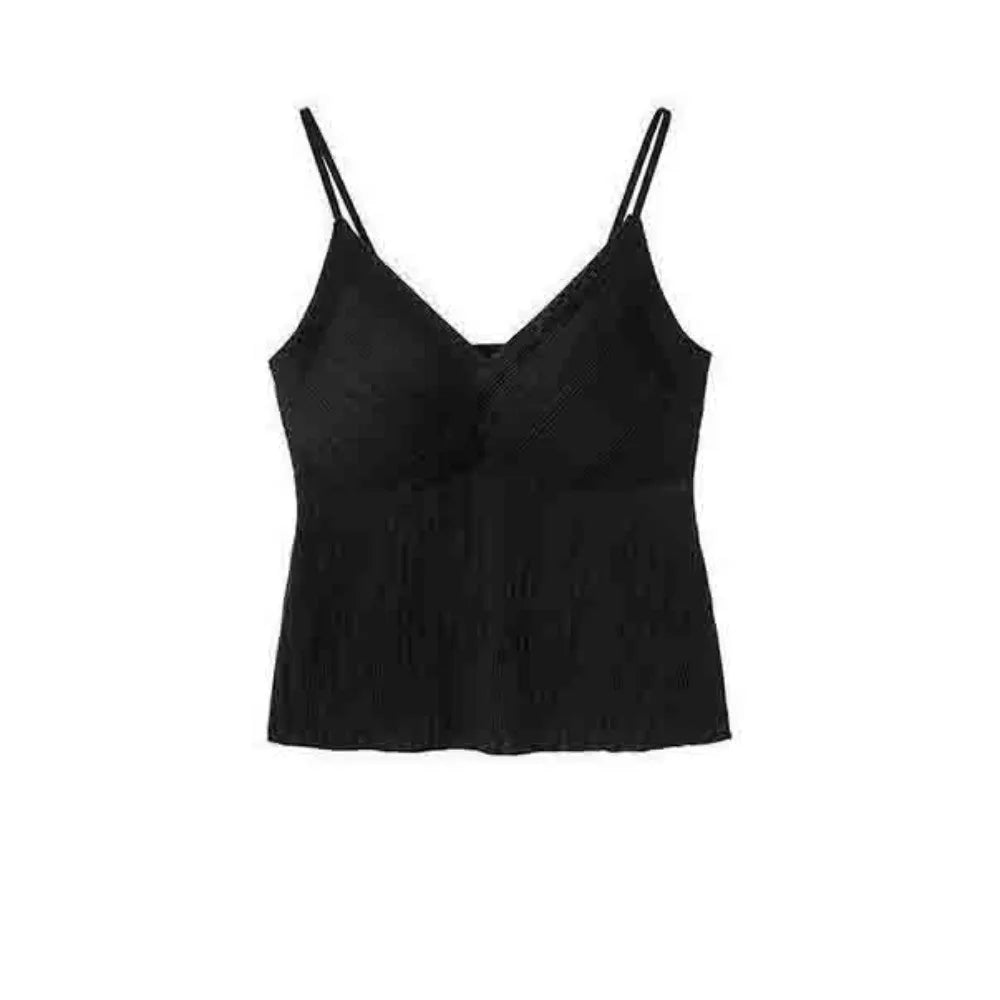 Korean Style Ruffle Sleeveless Crop Top Slim Fit V Neck Women's Tank Top Vest Streetwear Bra with Pads Camisole Girl