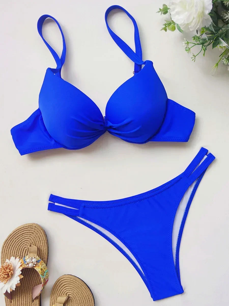 2025 Sexy Underwired Bra Cup Bikini Women Swimwear Female Swimsuit Two-pieces Bikini Set Push Up Bathing Suit Swim Beach Wear