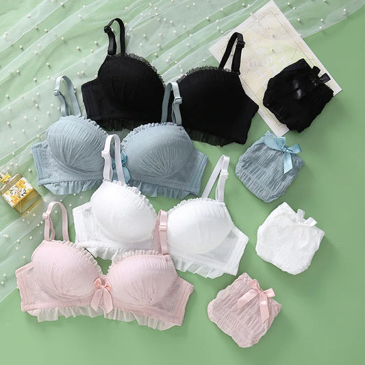Girls Bra Set Women's Lace Seamless Wireless Push Up Comfortable Breathable Sports Underwear Suit 4 Colors Soft Cute Bra Pants