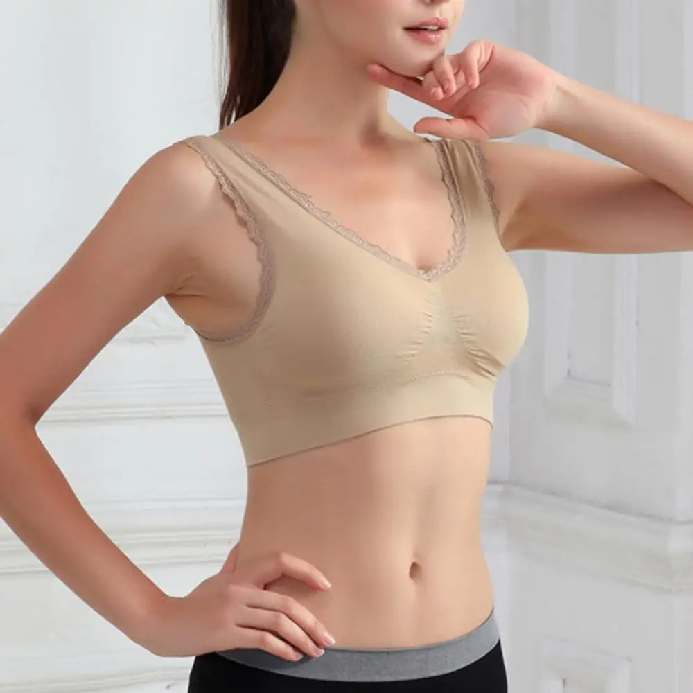 Women Bra Lace Trim Wire Free Seamless Breathable Brassiere Padded Underwear Comfortable Push Up Underwear Intimate Crop Top