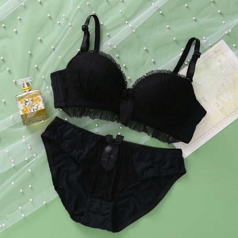 Girls Bra Set Women's Lace Seamless Wireless Push Up Comfortable Breathable Sports Underwear Suit 4 Colors Soft Cute Bra Pants