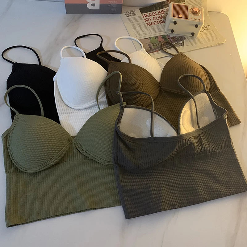 Knitted Binder Chest Woman Tank Tops Spaghetti Strap Corset Crop Camis With Built in Bras Korean Fashion Woman Vest Camisole