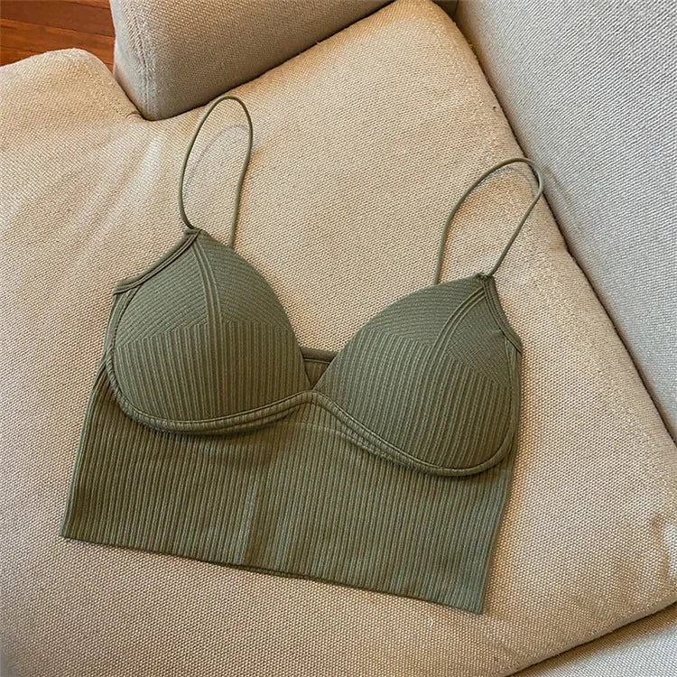 Knitted Binder Chest Woman Tank Tops Spaghetti Strap Corset Crop Camis With Built in Bras Korean Fashion Woman Vest Camisole