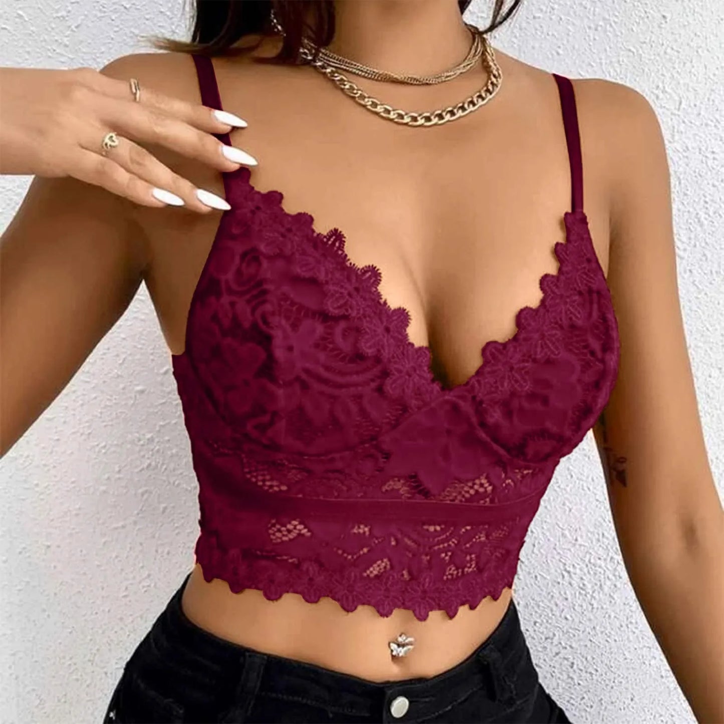 New Women Lace Bras Top Comfortable Bralette Solid Color Sexy Underwear Vest Female Hollow Out Wireless Lingerie Seamless Bra