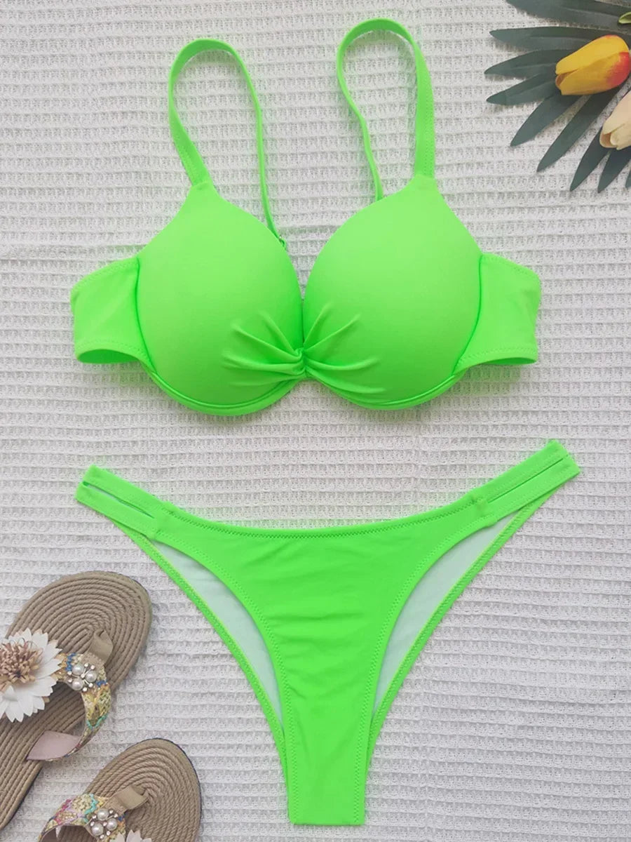 2025 Sexy Underwired Bra Cup Bikini Women Swimwear Female Swimsuit Two-pieces Bikini Set Push Up Bathing Suit Swim Beach Wear