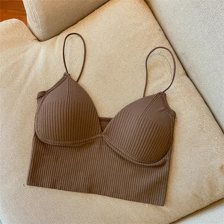 Knitted Binder Chest Woman Tank Tops Spaghetti Strap Corset Crop Camis With Built in Bras Korean Fashion Woman Vest Camisole