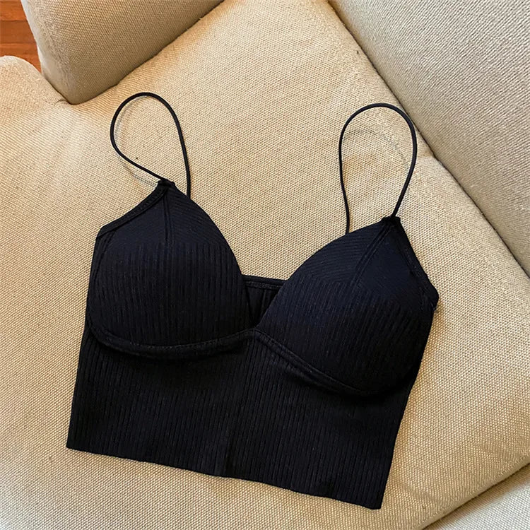 Knitted Binder Chest Woman Tank Tops Spaghetti Strap Corset Crop Camis With Built in Bras Korean Fashion Woman Vest Camisole