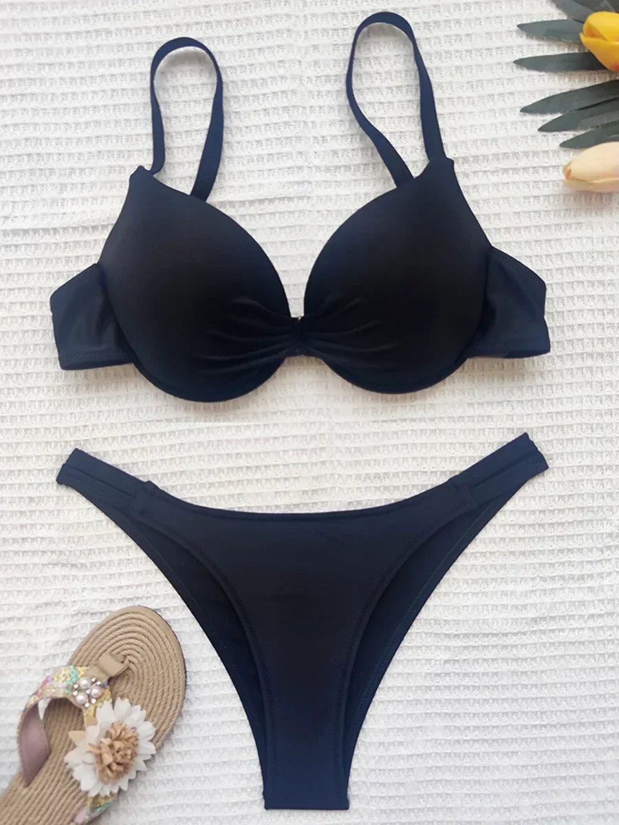 2025 Sexy Underwired Bra Cup Bikini Women Swimwear Female Swimsuit Two-pieces Bikini Set Push Up Bathing Suit Swim Beach Wear