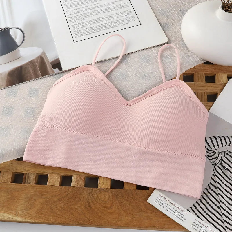 Women's Cotton Underwear Tube Tops Sexy Solid Color Top Girls' Steel Ring Free Sports Tank Top Woman Comfort Strap Sexy Lingerie